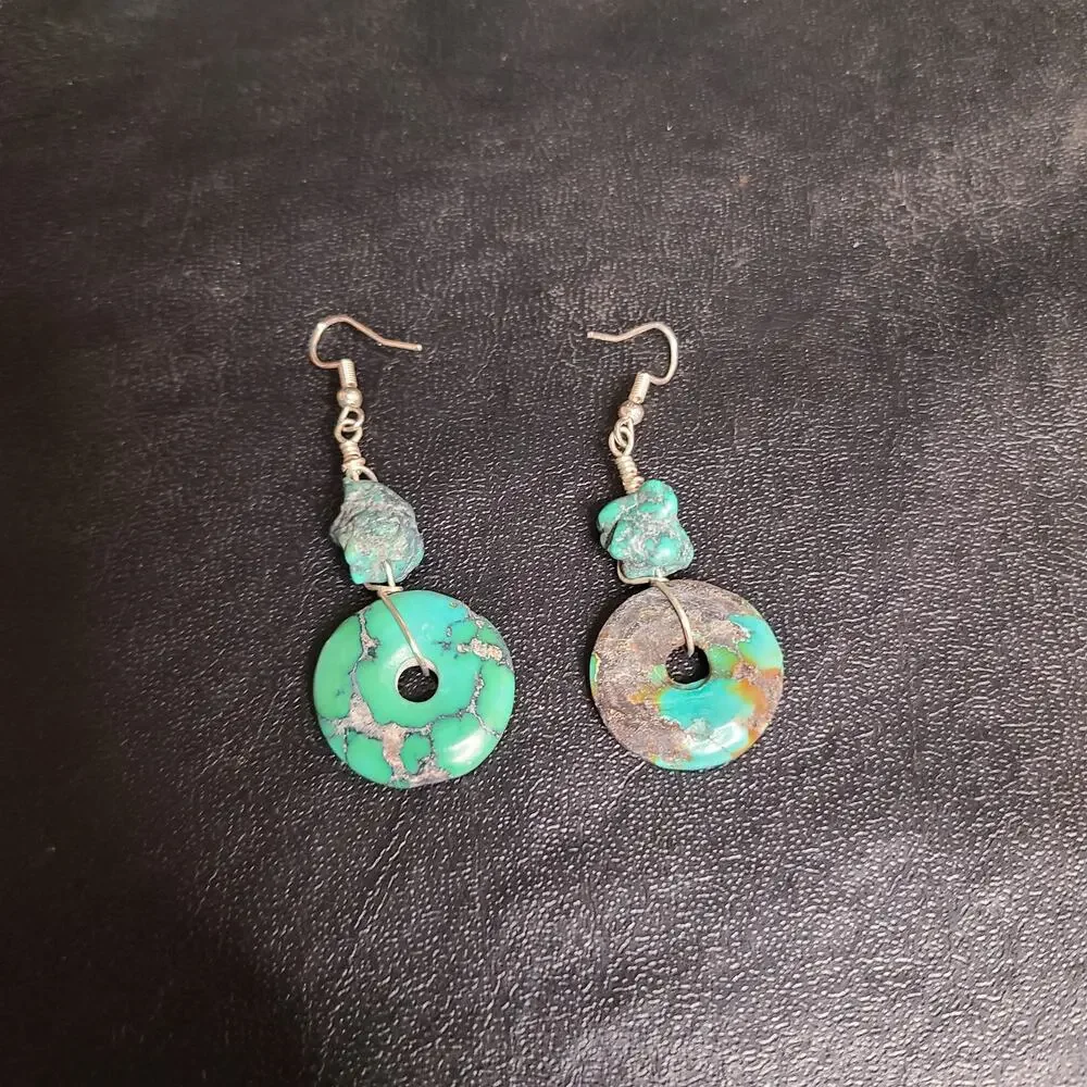 Handmade | Jewelry | Handmade Turquoise Disk And Raw Stone Dangle ...